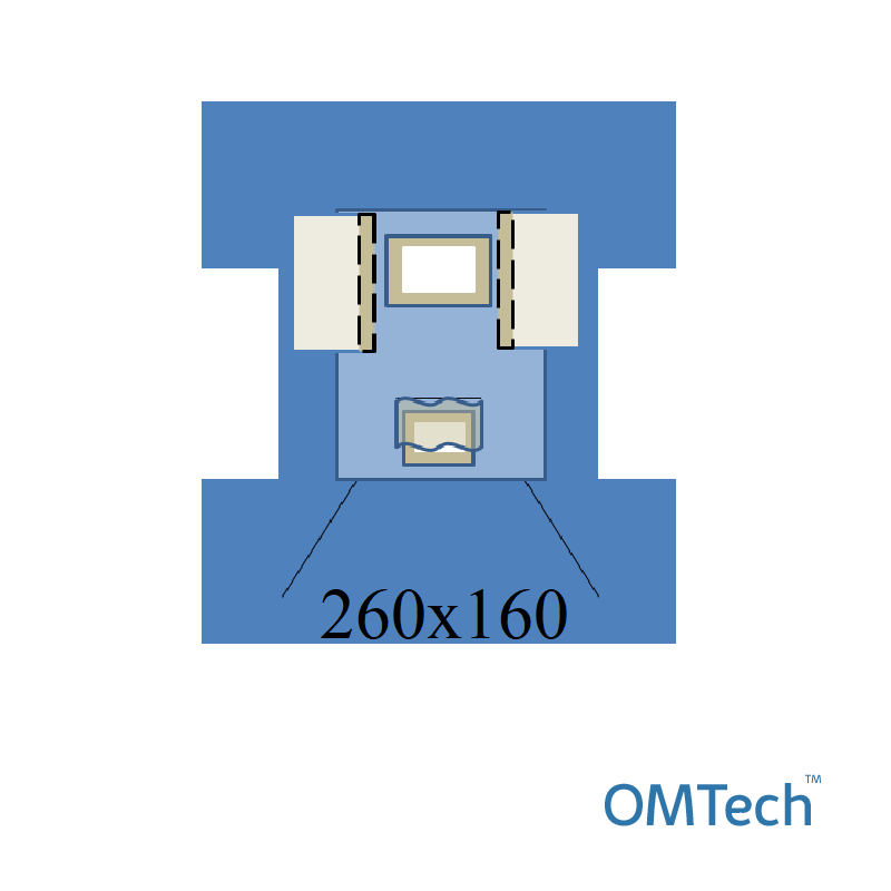 Покриття операційне OMTech™ для лапароскопії №2, 260х160см на дугу, з покриттям для ніг, адгез. опер. полями 30х25см і 20х15см кишенями 40х30см (СМС-35г/м2)